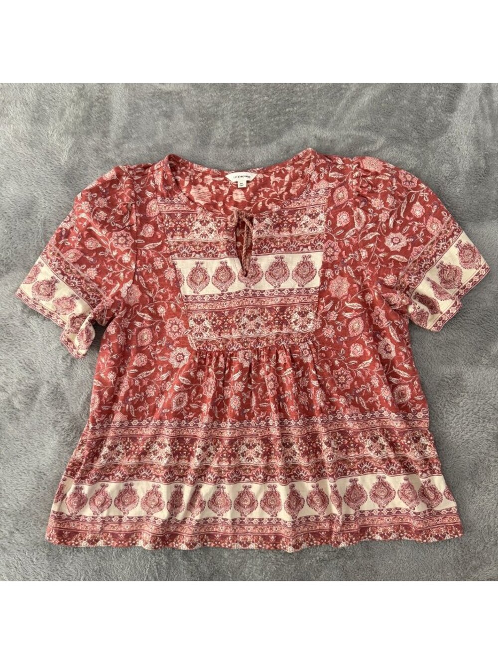 Lucky Brand Short Sleeve Cotton Boho Top Shirt Womens XL Peasant